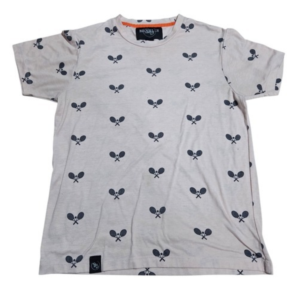 Brooklyn Standard Tennis Pattern Emblem All Over T-Shirt Size Small
